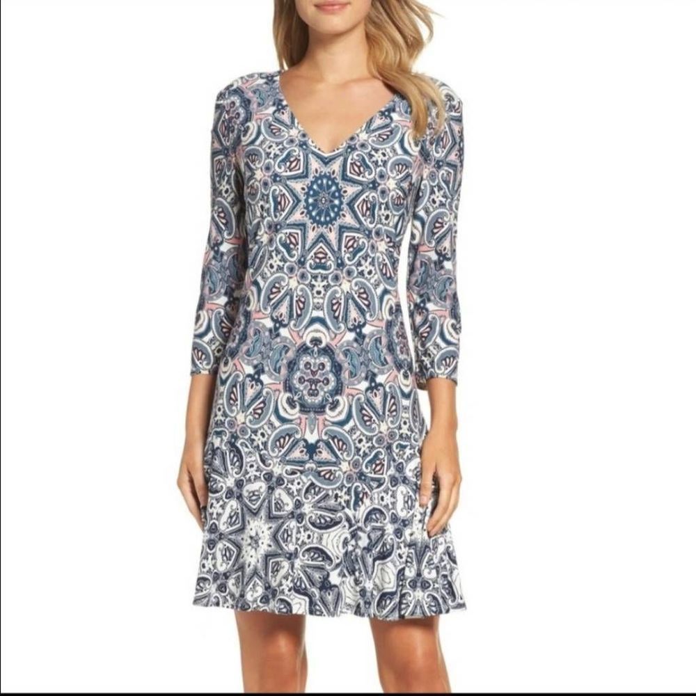 Eliza J Women's A Line Paisley Print Pink Blue White Mini Dress Size 2